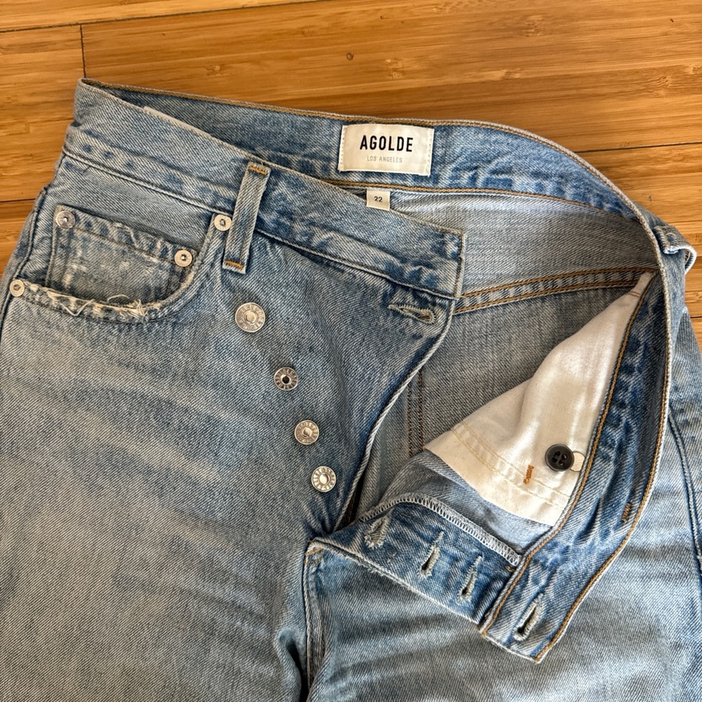 Agolde High Rise Button-Fly Light Blue Jeans